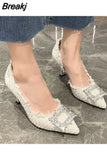 Rhinestone High Heels Pumps Women Shoes 2023 New Thin Heels Crystal Party Wedding Shoes Woman White Pointed Toe