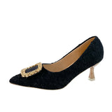 Breakj Source Of Light Luxury Buckle High Heel Women's Fine Heel Black Working Shoes Tip Single Shoes 2025 Autumn