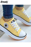 White Canvas Shoes Women Sneakers Solid Lace-Up Casual Platform Shoes for Women Zapatos De Mujer Chaussure