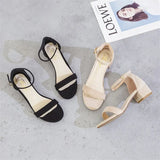 white Mid heel sandals women 2019Summer shoes Fashion Square heel Open toe sandals Fashion Concise Buckle Strap female
