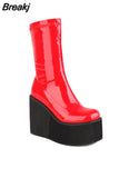 Style Red Black Platform Wedges Women Motorcycle Boots 2023 Winter Cool Street Women Shoes Ankle Boots Big Size