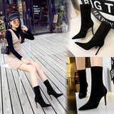 Breakj Fashion Simple Pedicure Women's Boots Thin Heel High Heel Suede Pointed Sexy Nightclub Show Skinny Ankle