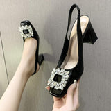 2025 New French Coarse And Anti-Slip High Heels Drill Square After The Evening Wind After The Empty Sandals