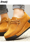 Autumn Women Faux Suede Wedges Lace-Up Loafers Platform Sewing Casual Ladies Moccasins Flats Footwear Chaussures