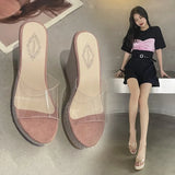 New Summer Fairy Wind High With Cool Slippers Female A Word With Transparent Slope With Cool Drag Outside Wear Korean Version Of Female