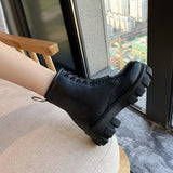 Botas Women Motorcycle Ankle Boots Wedges Female Lace Up Platforms Spring Black Leather Oxford Shoes Woman 2021 Botas