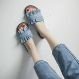 Breakj Spring And Summer New Cool Slippers Women's Version Of The Fashion Wood Ear Lace Slippers Flat With A Word