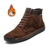 o'clock 2020 Quality Winter Men's Leather Boots Outdoor Comfortable Elastic Sock Male Shoes Casual High-Top Lace-up
