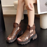Fashion Women Platform Sandals Summer Hollow Fish Mouth Cool Boots Women Genuine Leather Thick High Heel Casual