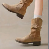 Breakj Retro Round Head Pile Boots Women 2025 Autumn New Ins Women Boots High And Western Cowboy Knight