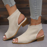 Fashion Knitted Hollow Coarse Heel High Heel Women's Fish Mouth Sandals One Foot Pedal New High-Heeled