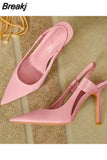 New Brand Women Lady Elegant Pumps 8.5cm High Heel Slingback Sandals Pointed Toe Slip On Thin High Heel Dress