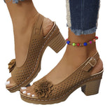 Breakj Coarse Sandals Spring Spring Summer New Hollow Fish Mouth Flowers High Heel Roman Sandals