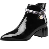 Women's Boots Spring Autumn Short Ankle Boots High Heels Female Fashion Leather Bottes Waterproof Shoes Side Zippers