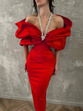 Fashion Temperament Dress Women 2025 Summer New Water Drill Hanging Neck Bow Splicing Design Long Bag Butt