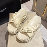 House Slippers Platform Slides Slipers Women Heeled Mules Black Sandals Fashion Lady 2024 High Summer Beige Luxury