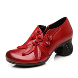 2020 National Wind Women Shoes Genuine Leather High Heel Shoes Round Toe Thick Heel Shoes Business Work Shoes