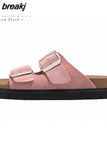 Size 35-40 Women Real Leather Slippers Summer 2023 Platform Shoes For Women Fashion Buckle Heels Sandals