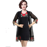 2 Pieces Women Dress 2019 Summer Floral Embroidery Lady Dress Tunics Vestidos Robe Femme Red Black Gray XL~3XL 4XL Plus