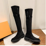 Breakj Of The Velvet Face Lamb Hair Flat Bottom Knight Boots 2025 Autumn And Winter New Thicken Snow Over The Knee Boots
