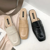 Breakj Drag Female Spring 2023 New British Wind Square Head Head Half Drag Skin Face Low Heel Lazy Slippers Female Small White
