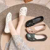 Soft Leather Mother Shoes Hollow Out Women's Casual Single Shoes Beef Tendon Soft Sole Comfortable Old Man Sandals Wenzhou Women's