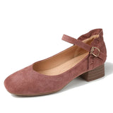 Ladies Pumps Flock Mary Jane Style High Heel Casual Shoes Female Slip-on Comfortable Pink Office Women