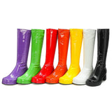 Autumn Winter Patent Leather Boots Fashion Long Shoes Round Toe Platform Thick Heel Ladies Party Wear Green Yellow Lavender