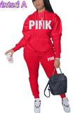 Hoodies Sporty Two Piece Set Women PINK Letter Print Sweatshirt And Skinny Pants Tracksuit Autumn Winter Casual