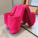 Breakj Thick Bottom To Keep Warm Hair Slippers Women's Autumn And Winter New Mowing Towel Cotton
