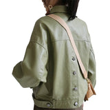 New Spring Autumn Green Faux Leather Jackets Casual Women Short Vintage Loose Pu Jackets Female Black Red Leather