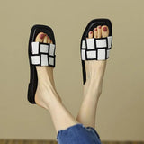 Size 34-40 Womens Slippers Elegant Flats Sandals Woman Casual Squared Toe Flat Shoes Ladies Comfort Home House