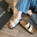Size 35-40 Women Real Leather Slippers Summer 2023 Platform Shoes For Women Fashion Buckle Heels Sandals