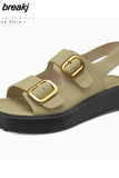 Size 34-40 Women Sandals Buckle Real Leather Low Heels Shoes For Women Rome Wedge Platform Sandalias Casual Office