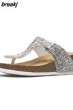 Fashion Summer Women Wedge Cork Flip Flops Slipper 2023 New Beach Outside Non-slipe Trifle Platform Med Heel Slide