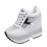 Breakj 2023 New Inner Heighten Small White Shoes Female Platform Korean Version Of Versatile Casual Shoes 12Cm Ultra High Heel Women's Singles