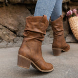 Western Boots Cowboy Boots Women Plested Women Ankle Boots Pu Leather Shoes Autumn Boots Women Booties Lady Plus Size