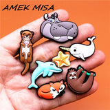 PVC Croc Shoe Charms Fox Dolphin Narwhal Starfish Hippo Sloth Otter Slippers Decorations for Jibz Kids Party Gifts
