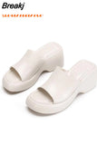 Fashion Brand Women's Slippers 2023 Wedge High Heeled Sandals European Style Simply Casual Comfy Walking Slippers