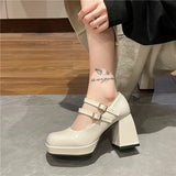 Thick Heel Square Head Small Leather Shoes Female 44 Big Size Spring And Autumn New Mary Jane French High Heel Fashion Single