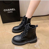 Breakj Autumn And Winter New Square With Round Head Martin Boots Women's British Style Fashion Thick Background With Large Size Women's