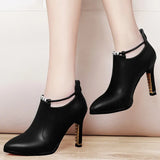 Winter Boots Women Shallow Round Toe Red Women's Boots Thin Heels Zip Ankle Boots Pu Leather Zapatos De