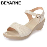 2018 New Open Toe Sexy Summer Women Sandals Genuine Leather Shoes Sandals Plus Size Comfortable Flat Wedges