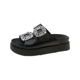 Brand Rhinestone Shoes Ladies High Heels Platform Sandals Double Buckle Band Slippers Woman Muffins Crystal FlipFlops