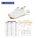 Leather Women Shoes Platform Sneakers Ladies Lace-up Casual Shoes Breathable Walking Shoes White Flat Girl