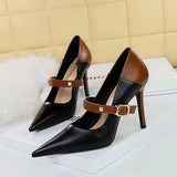 Breakj Retro High Heels Women's Shoes Ultra High Heel Light Tip Color One Word Belt Women's Single