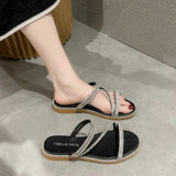 Women Slippers Flat Glitter Slides Fashion Low Pantofle Soft Jelly Luxury Summer 2023 Rubber Rome Crystal Basic