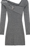 One Piece Dress Korean Fashion 2023 Winter Sexy Bodycon Y2k Mini Dress Woman Long Sleeve Solid Knitted Dress Slim