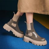 Genuine Leather Ankle Shoes Women Think Heel Short Boots Round Toe High Heel Ladies Boots 2021 Autumn Winter Khaki