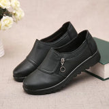 Autumn Women Cut-Out Solid Color Pu Leather Loafer Side Zipper Flats Casual Ladies Work Shoes Oxford Mother Single